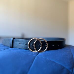 Black Belt with Double Circle Gold Buckle